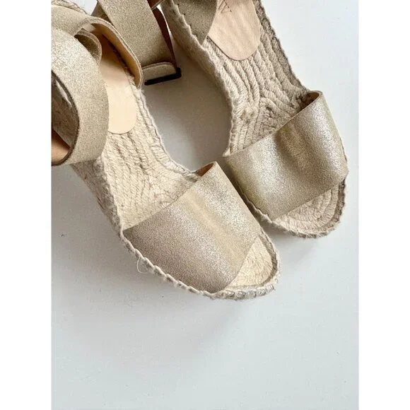 J CREW Corsica Gold Metallic Leather Platform Espadrilles Wedge Sandals, Size 6 - Picture 5 of 16
